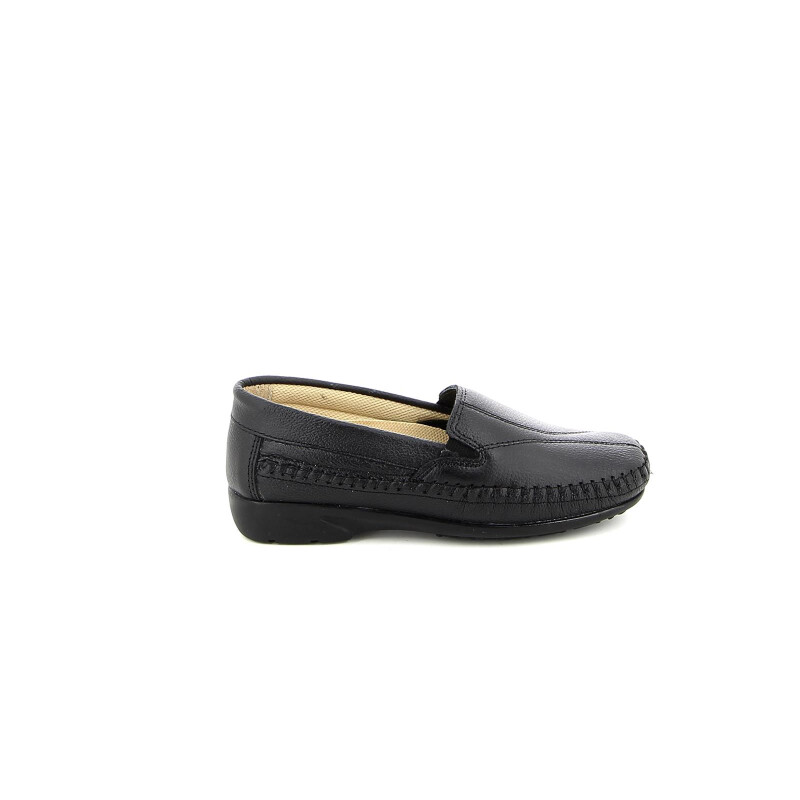 Mocasín Dama Country 2 Elásticos Cuero Suela Oscura Negro