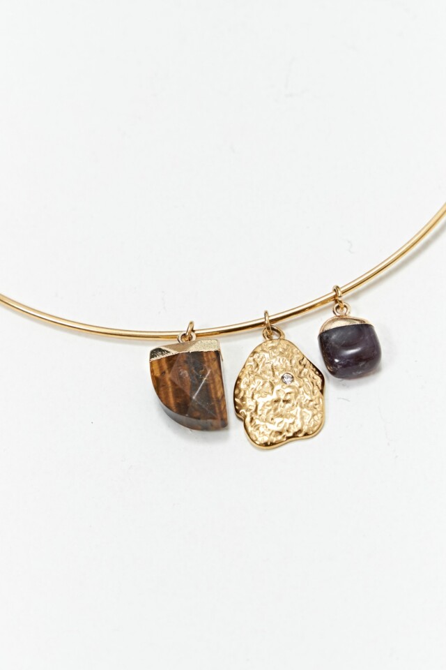 Collar acero con dijes dorado