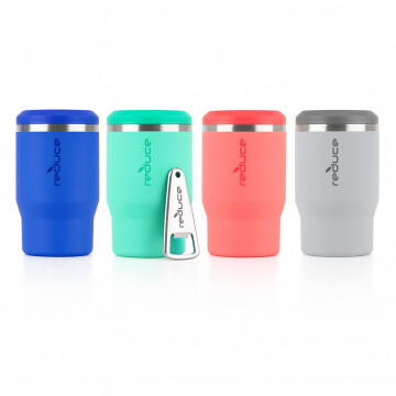 Vaso Térmico X4 Para Botella Lata Cerveza 360ml + Abridor Color Plateado