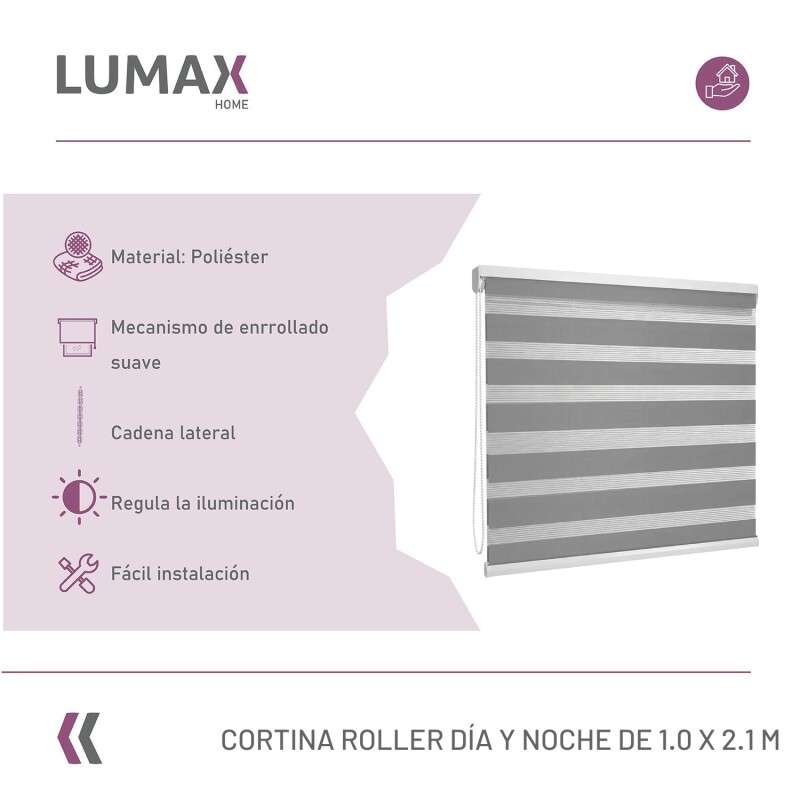 Cortina Roller Día Y Noche Lumax 1.0 X 2.1 M Gran Calidad Gris