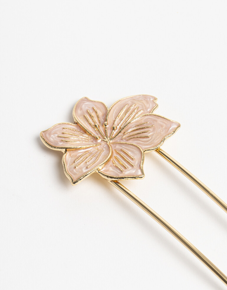 Peinetas y Palitos Flores Palito Metálico Con Flor Esmaltada. - Rosa Claro