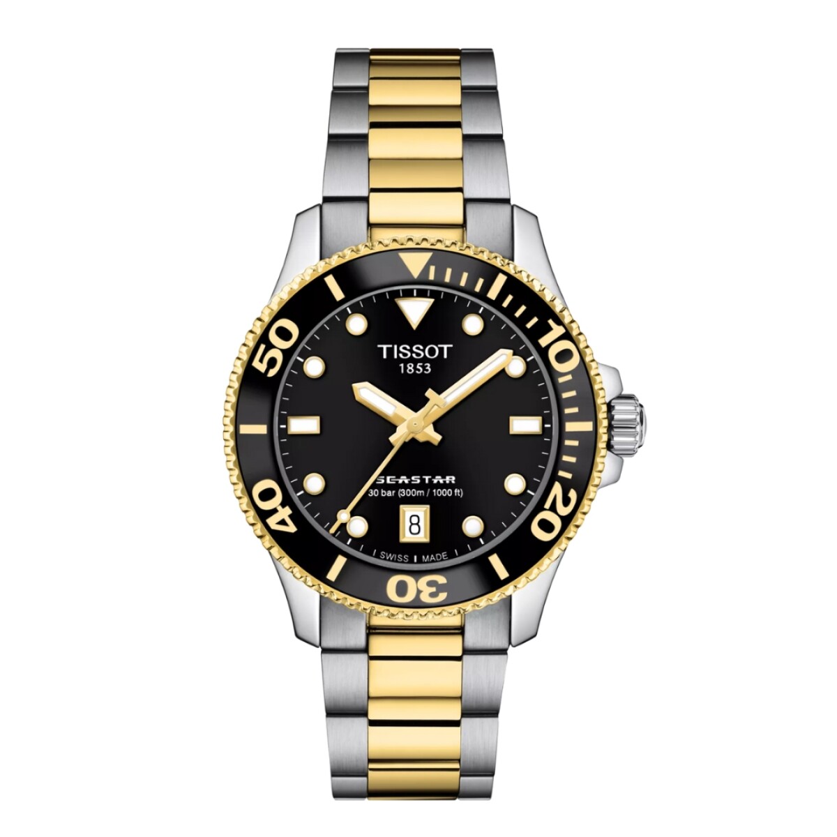 Reloj Tissot Seastar T1202101105100 para dama con correa de acero - Negro 