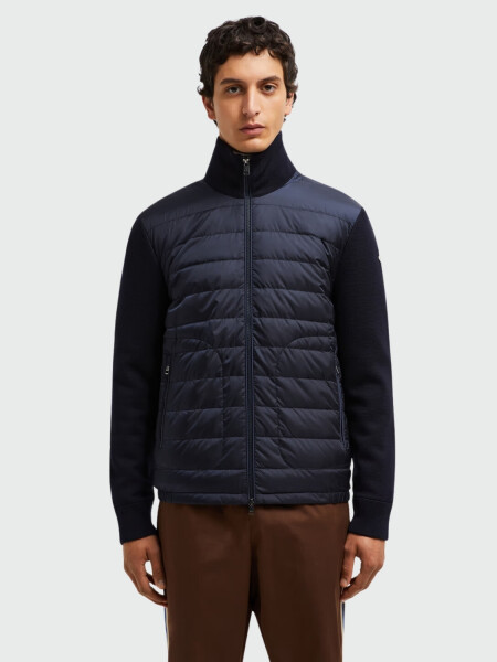 Moncler - Cárdigan de lana con relleno de plumas Azul