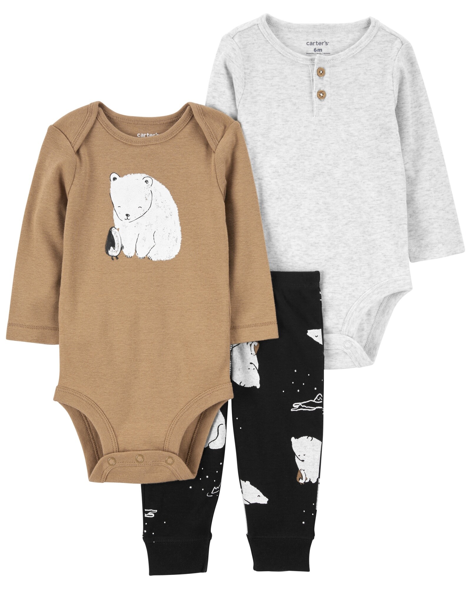 Set tres piezas pantalón y dos bodies de algodón diseño oso polar 0