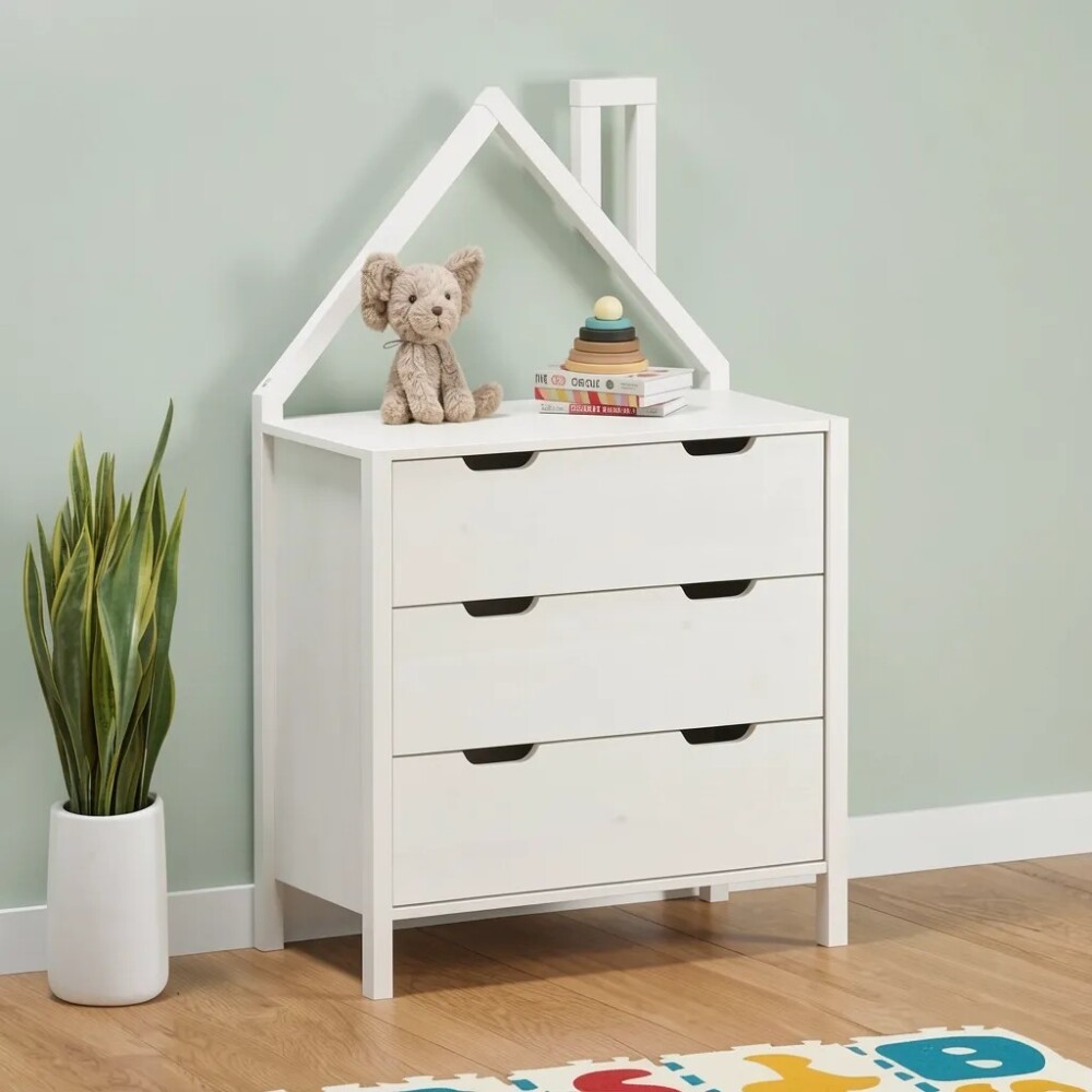 COMODA CAJONERA 3 CAJONES MADERA MACIZA DORMITORIO BLANCO