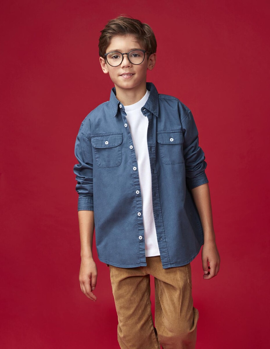 Camisa Con Bolsillos - Azul Medio Oscuro 