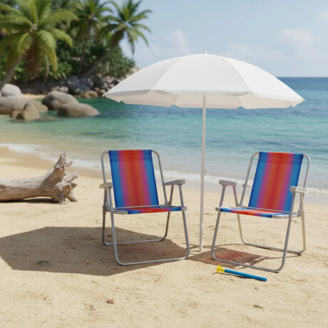Set Sillas x2 Alum 120Kg + Sombrilla + Saca Arena Playa MOR Celeste/naranja