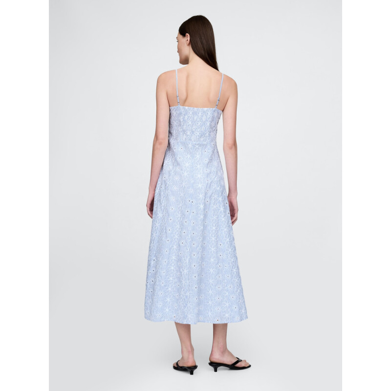 SL V NECK TEXTURED MIDI BLUE STRIPE