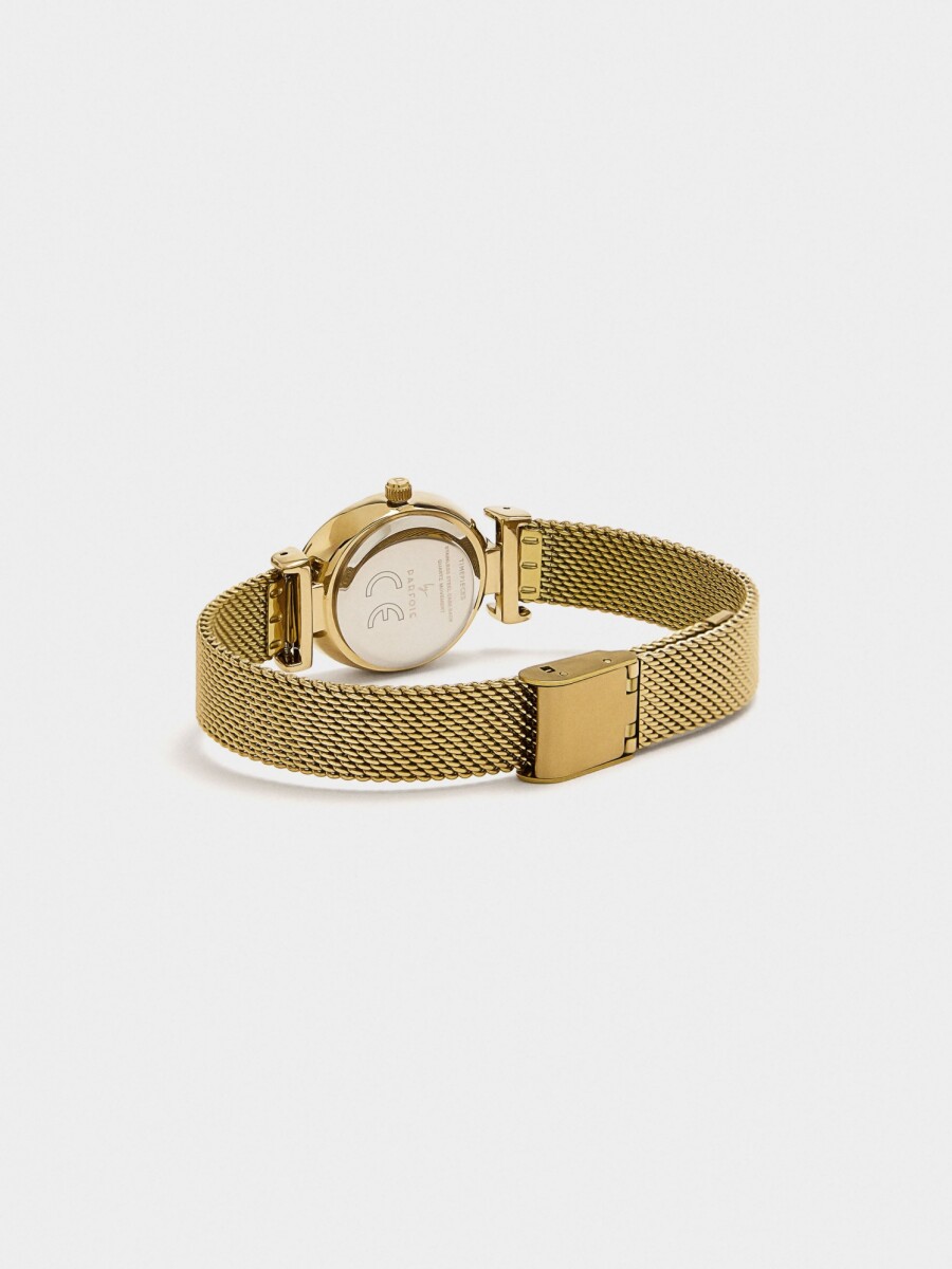 Reloj Ovalado De Punto Metálico De Acero Inoxidable dorado