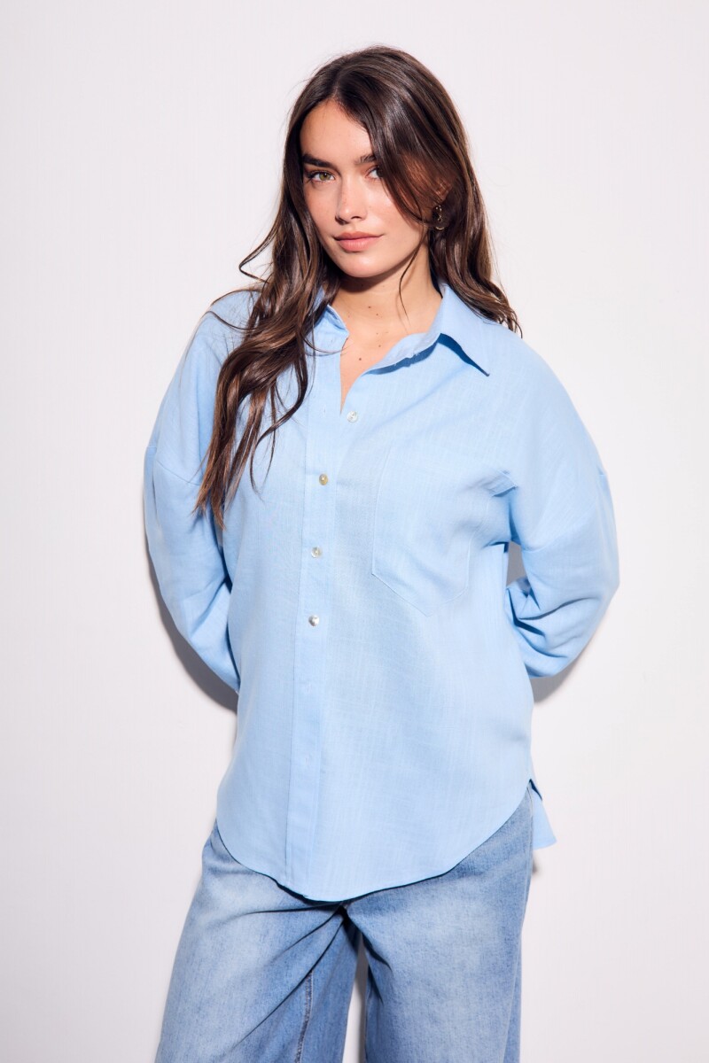 Camisa Con Lino Celeste