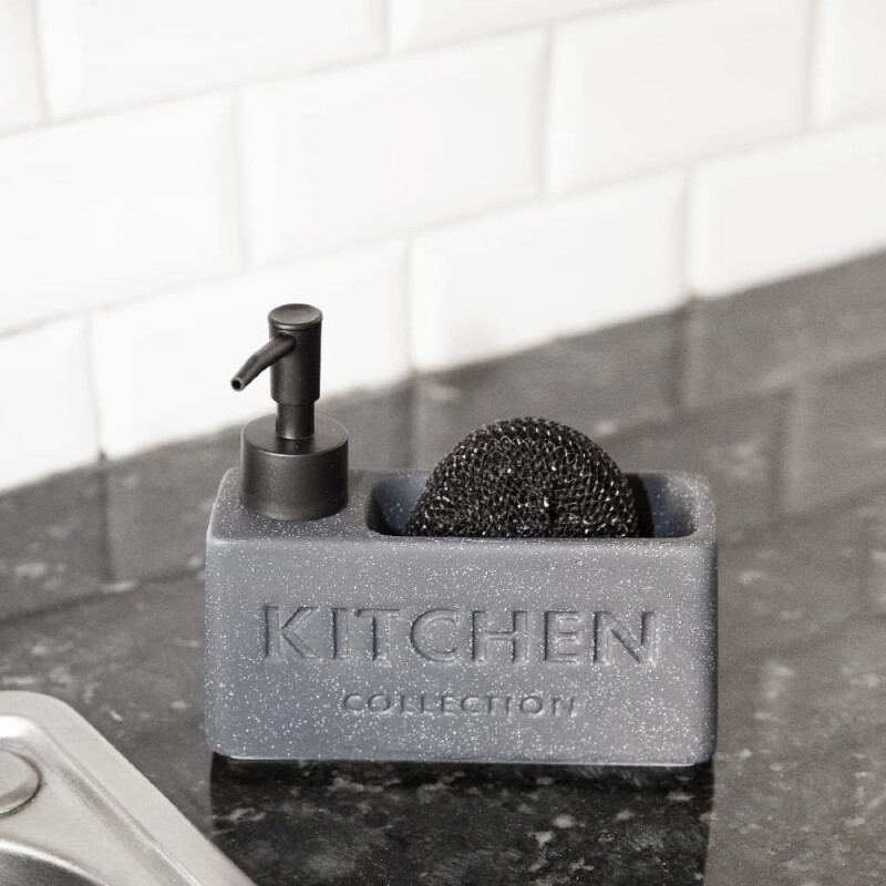 Dispensador de jabón de cocina con porta esponja gris