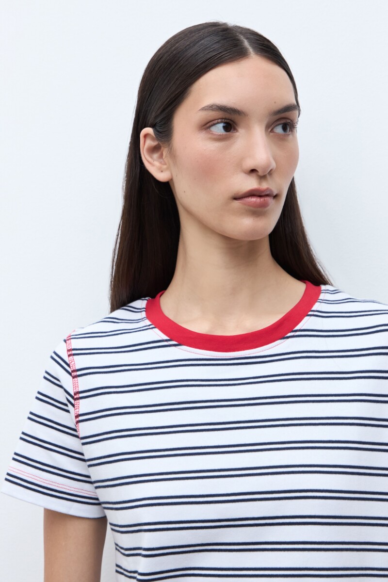 Remera rayada manga corta blanco