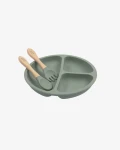 Set Epiphany de plato y cubiertos de silicona verde y madera