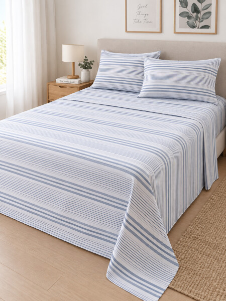 JUEGO SABANAS ESTAMPADA 2 PLAZAS AZUL