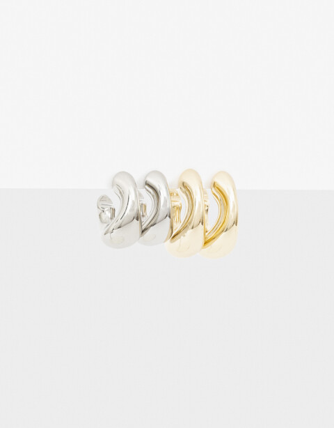 Aros Argollas Set Metal Set De Argollas Biplating - Combinacion Bicolor