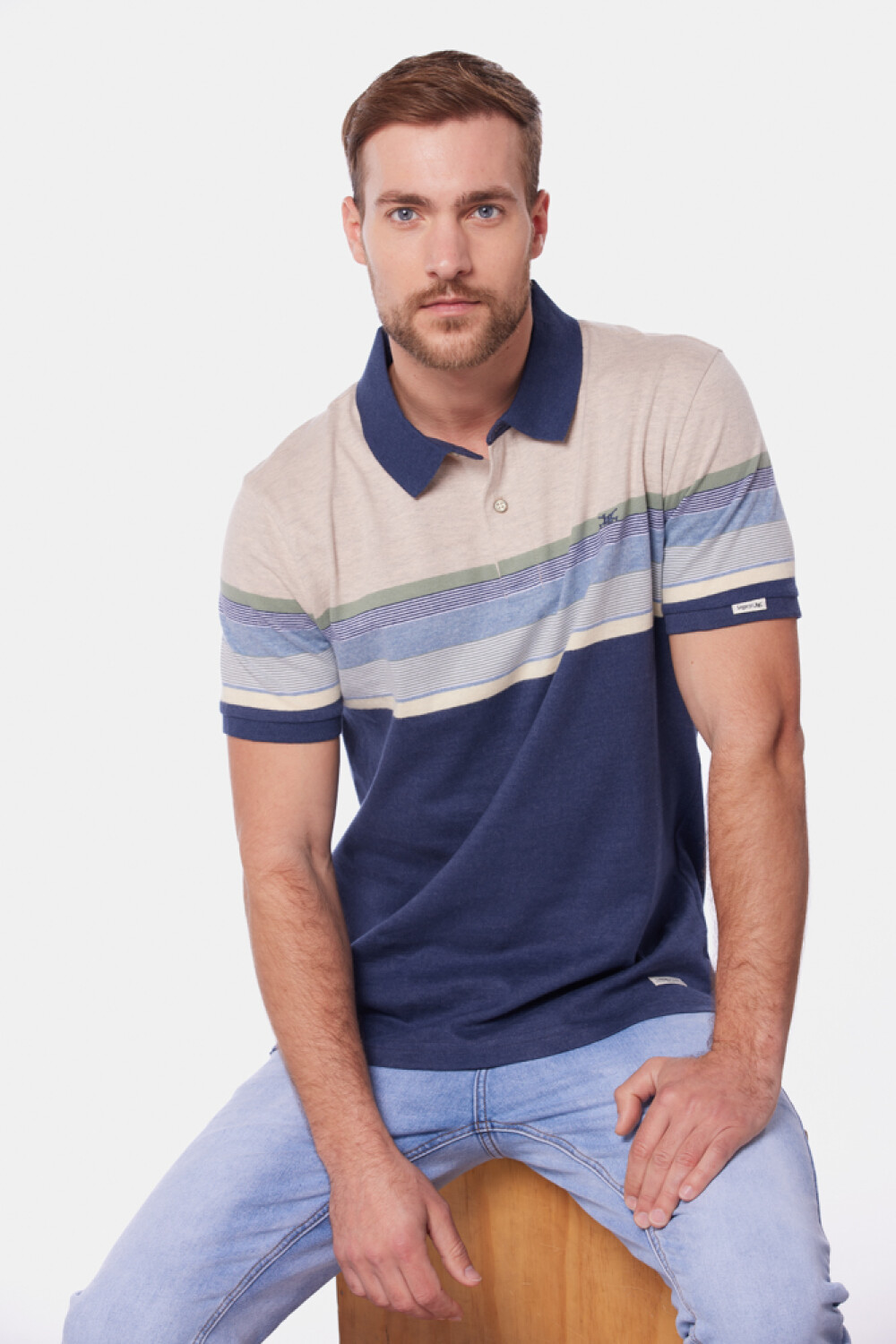 REMERA POLO JERSEY RAYADA Azul