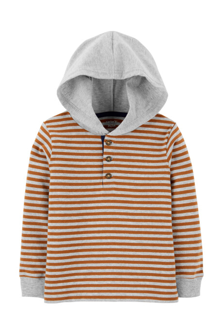 Remera de algodón manga larga con capucha y botones Sin color