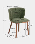 Silla Ciselia chenilla gruesa verde oscuro y patas de madera maciza de fresno acabado tono nogal Silla Ciselia chenilla gruesa verde oscuro y patas de madera maciza de fresno acabado tono nogal