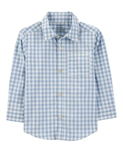 Camisa de algodón, manga larga, diseño a cuadros Sin color