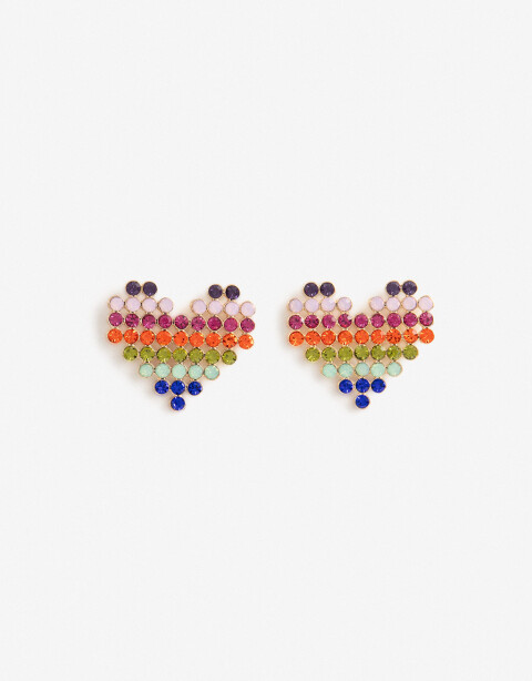 Aros Pasantes Color Aros Pasantes Corazón Strass - Combinacion Multicolor