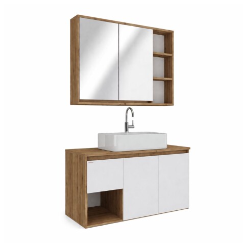 Mueble de baño suspendido Apollo Rustico Blanco 90 cm con bacha y botiquín Mueble De Baño Suspendido Apollo Rustico Blanco 90 Cm Con Bacha Y Botiquín