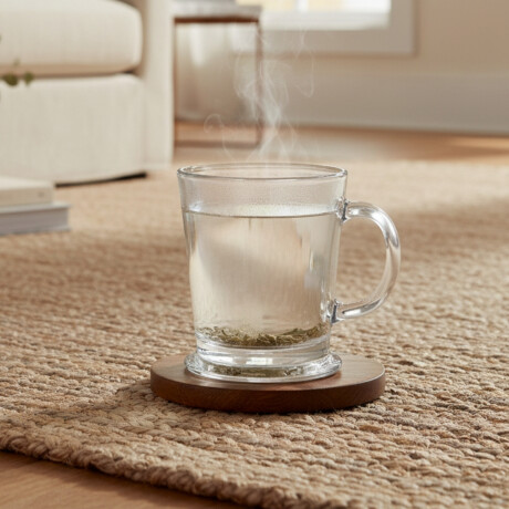 Taza de vidrio baja con asa TRANSPARENTE