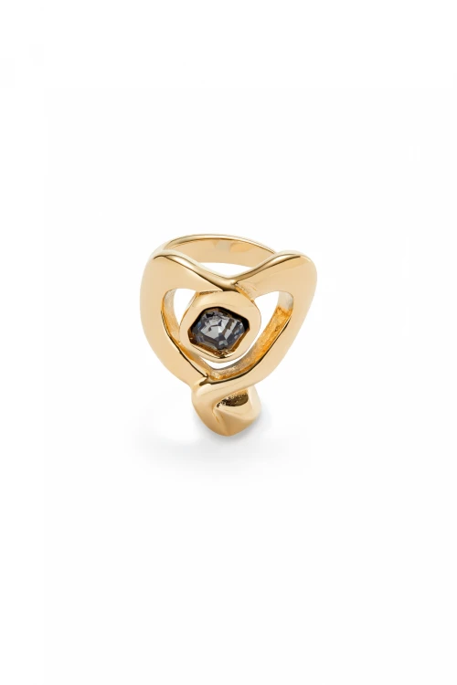 ANILLO EN ALEACIÓN DE METALES BAÑADO EN ORO 18K CON CORAZON Y CRISTAL NEGRO Anillo