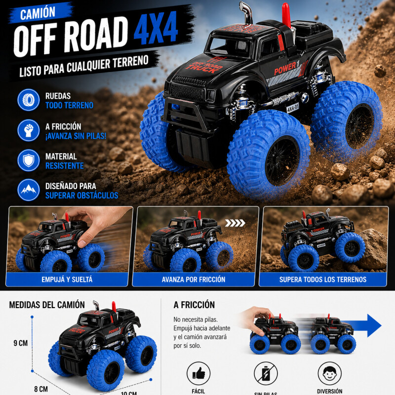 Camión Juguete 4x4 A Fricción Ruedas Grandes Todo Terreno Estilo 2