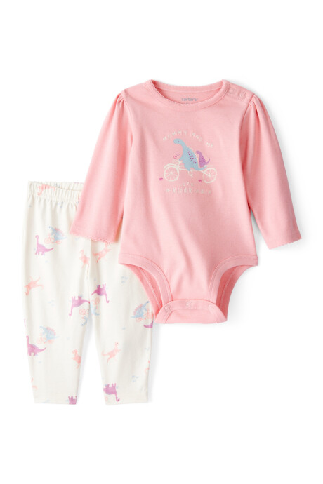 Set dos piezas de algodón, pantalón y body, diseño dinos Set dos piezas de algodón, pantalón y body, diseño dinos