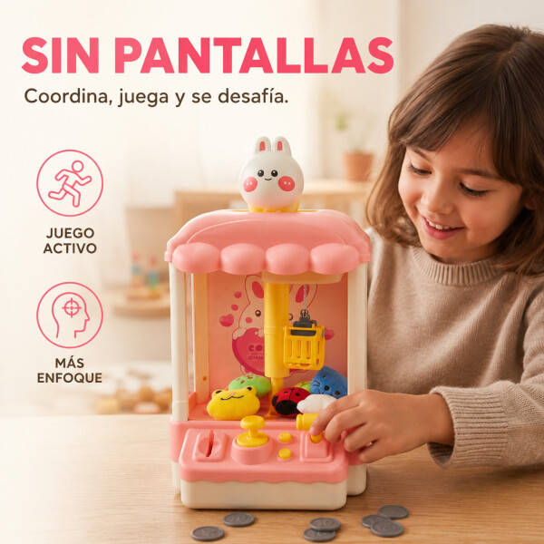 Máquina Infantil Grúa Agarra Juguetes Peluches Con Sonido Variante Color Rosa