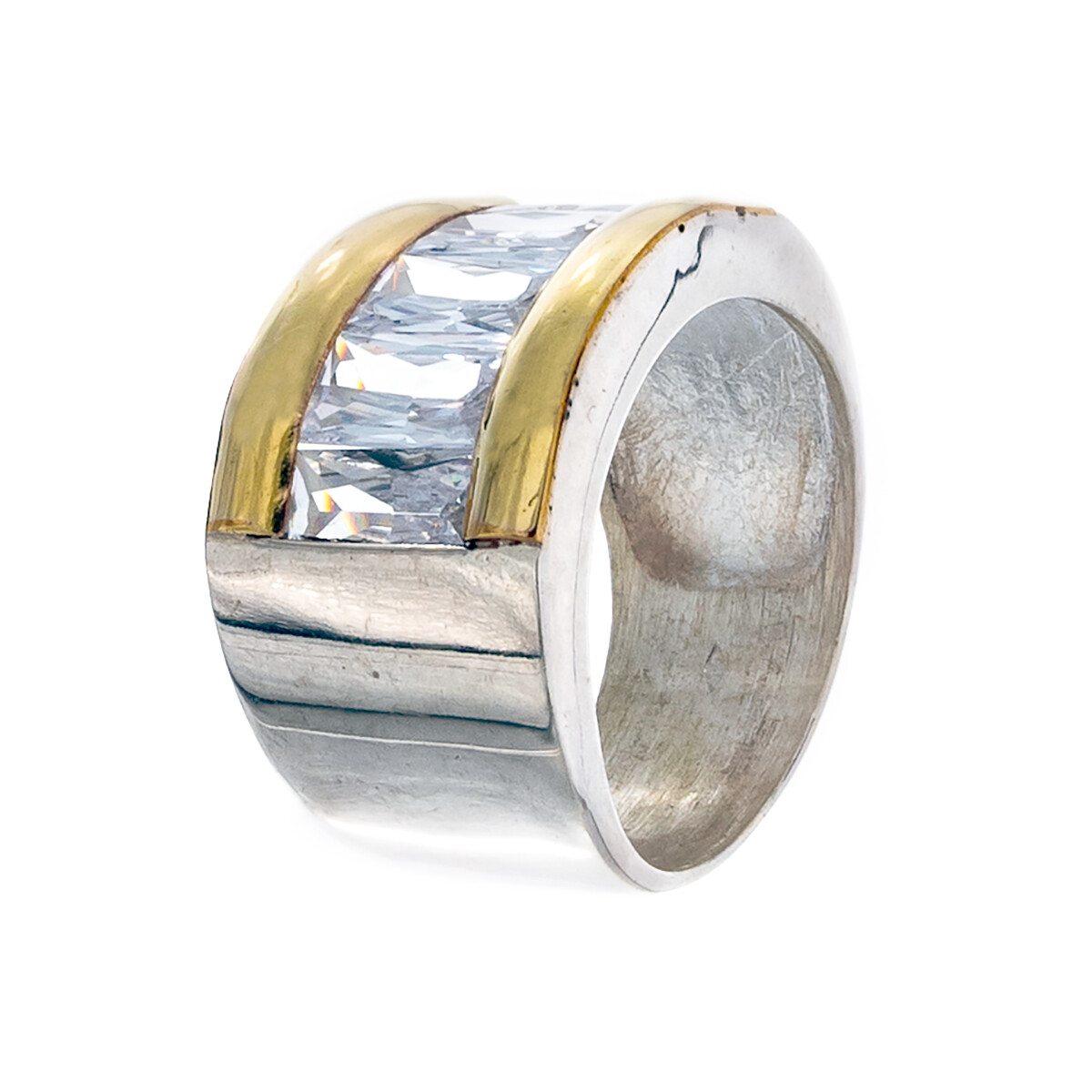 Anillo de plata 925, double en oro 18 ktes y circonias. 