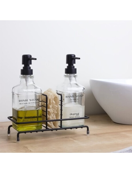 DISPENSADOR DE JABON 2PCS C/ESTANTE 8x22CM NEGRO DISPENSADOR DE JABON 2PCS C/ESTANTE 8x22CM NEGRO