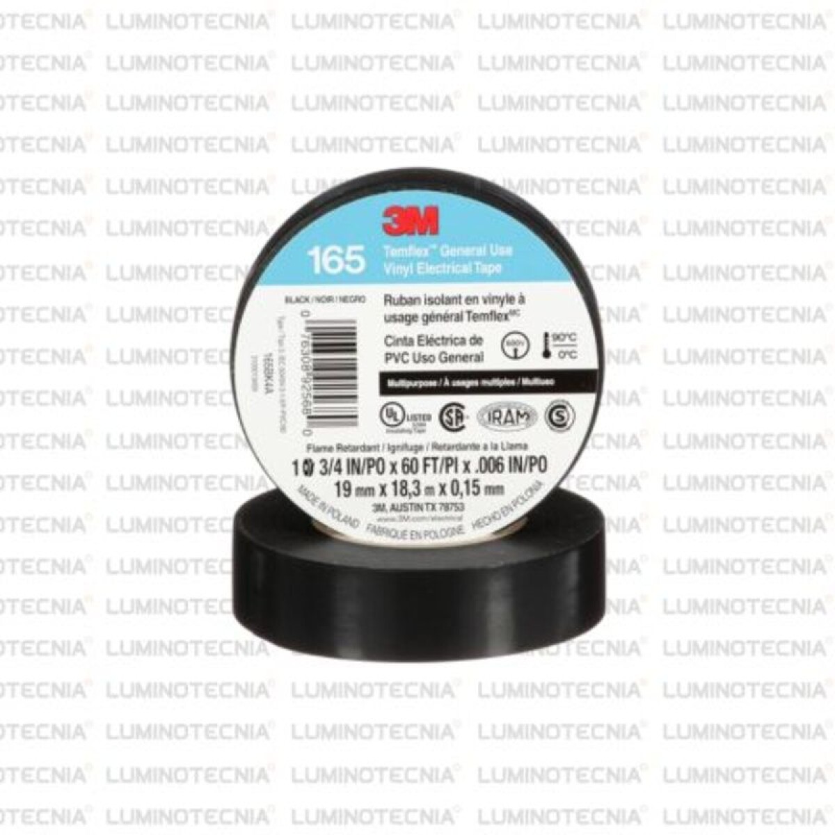 CINTA AISLADORA TEMFLEX 165 19MM X 18M X 0,15MM 90° NEGRO 3M 