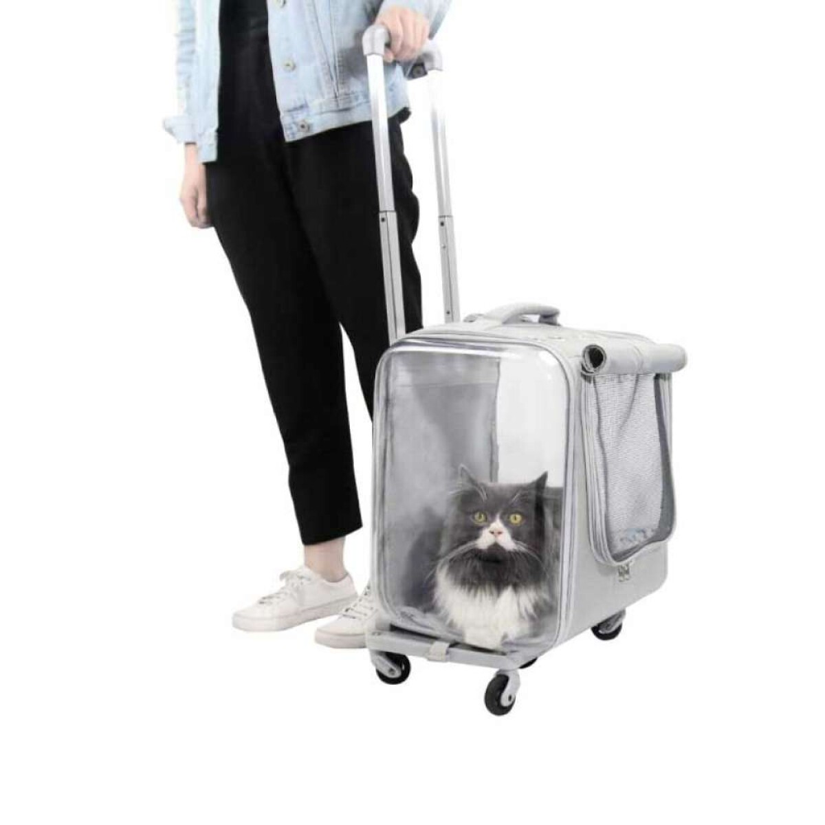 Transportador De Mascotas Con Ruedas - Gris 