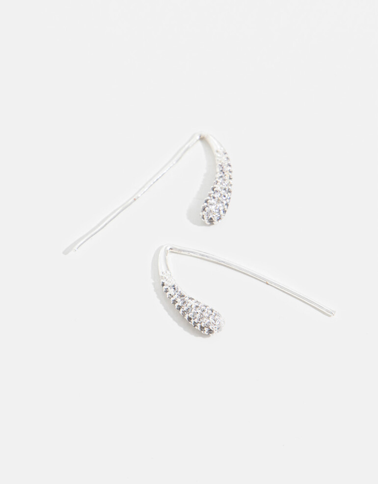 Aros Colgantes Cortos Strass Aros Gota Con Cubic - Plateado Rodio
