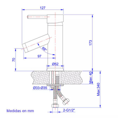 Grifería Monocomando para Lavatorio Rimontti | Bronce Cromado, Diseño Palito de 18 cm con Pico a 45° (Cartucho 40 mm) Grifería Monocomando para Lavatorio Rimontti | Bronce Cromado, Diseño Palito de 18 cm con Pico a 45° (Cartucho 40 mm)