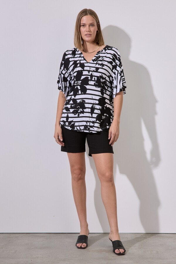 Blusa Flores Print BLANCO/NEGRO