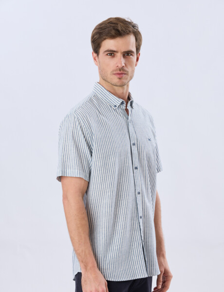 CAMISA RAYADA DE LINO Denim