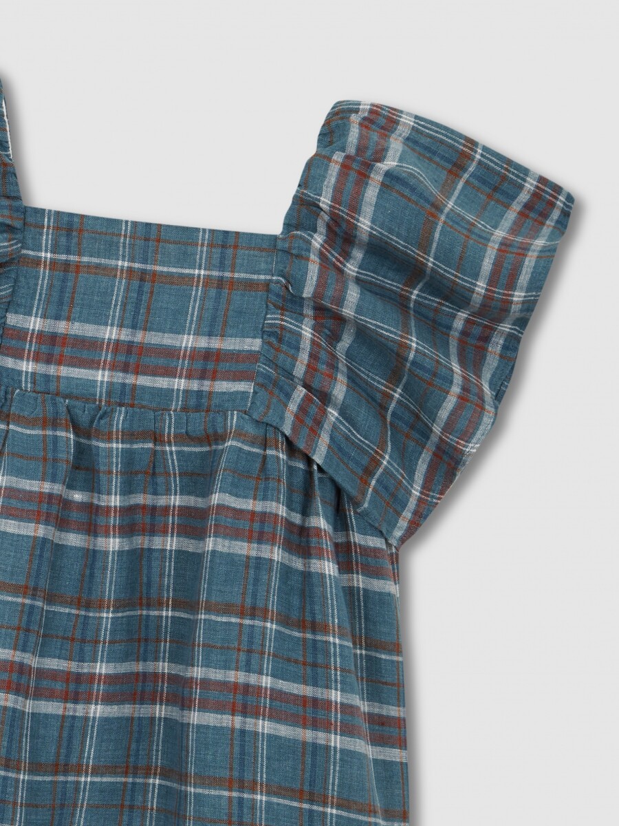 Vestido De Cuadros Con Volantes Azul