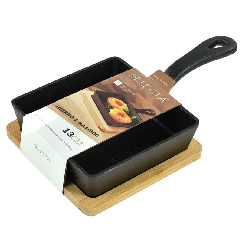Mini Sartén En Hierro 13x13cm Selecta + Tabla De Bambú Negro
