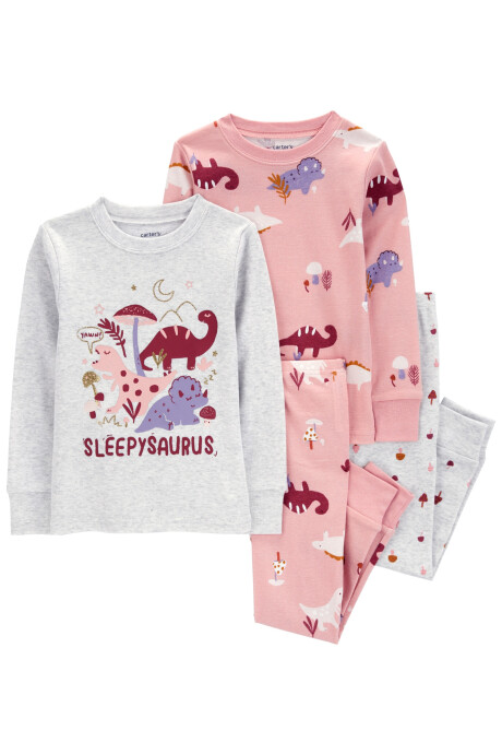 Pijama cuatro piezas de algodón, dos pantalones y dos remeras, diseño dinos Pijama cuatro piezas de algodón, dos pantalones y dos remeras, diseño dinos