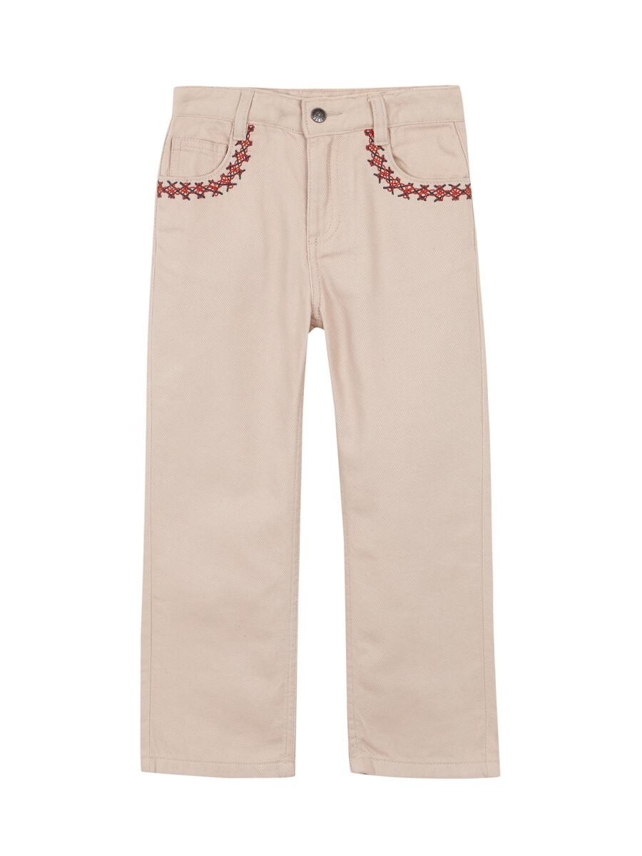 Pantalon Recto Con Bordados Piedra