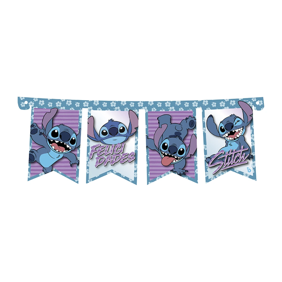 Cotillón Banderín Cartel Felicidades Stitch 150 cm 