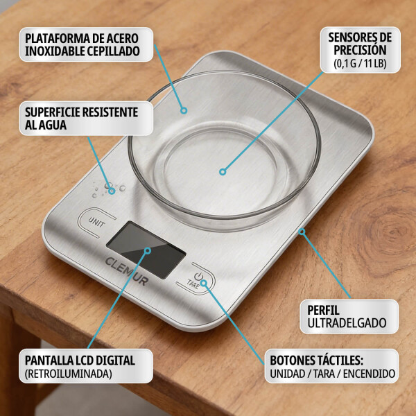 Balanza Digital de Cocina IMBACK con Precisión 1g a 5kg, Acero Inoxidable Color Plateado Balanza Digital de Cocina IMBACK con Precisión 1g a 5kg, Acero Inoxidable Color Plateado