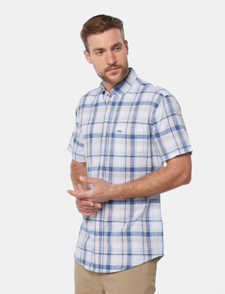 CAMISA DE LINO A CUADROS Azul