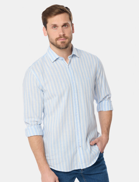 CAMISA RAYADA DE LINO Celeste
