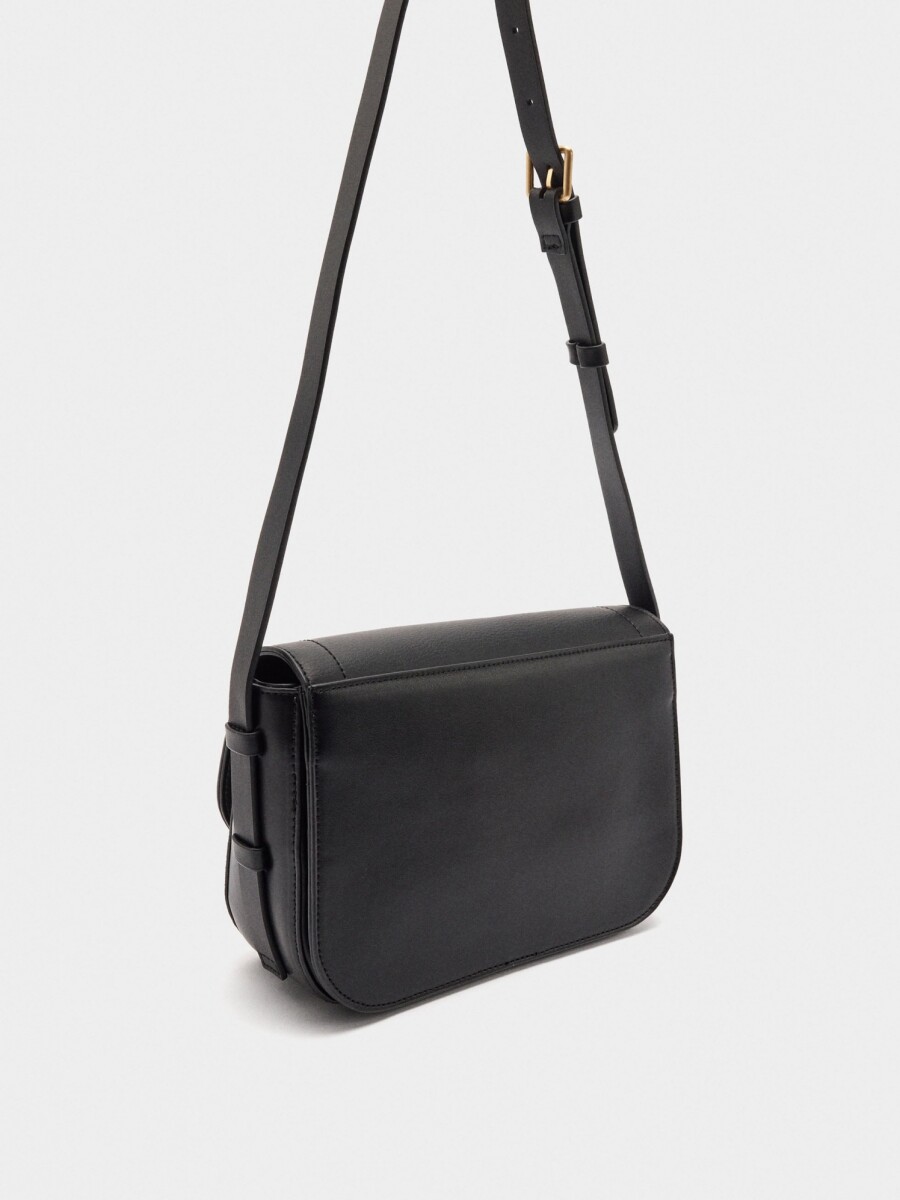 Bolso Bandolera Efecto Piel Con Solapa negro