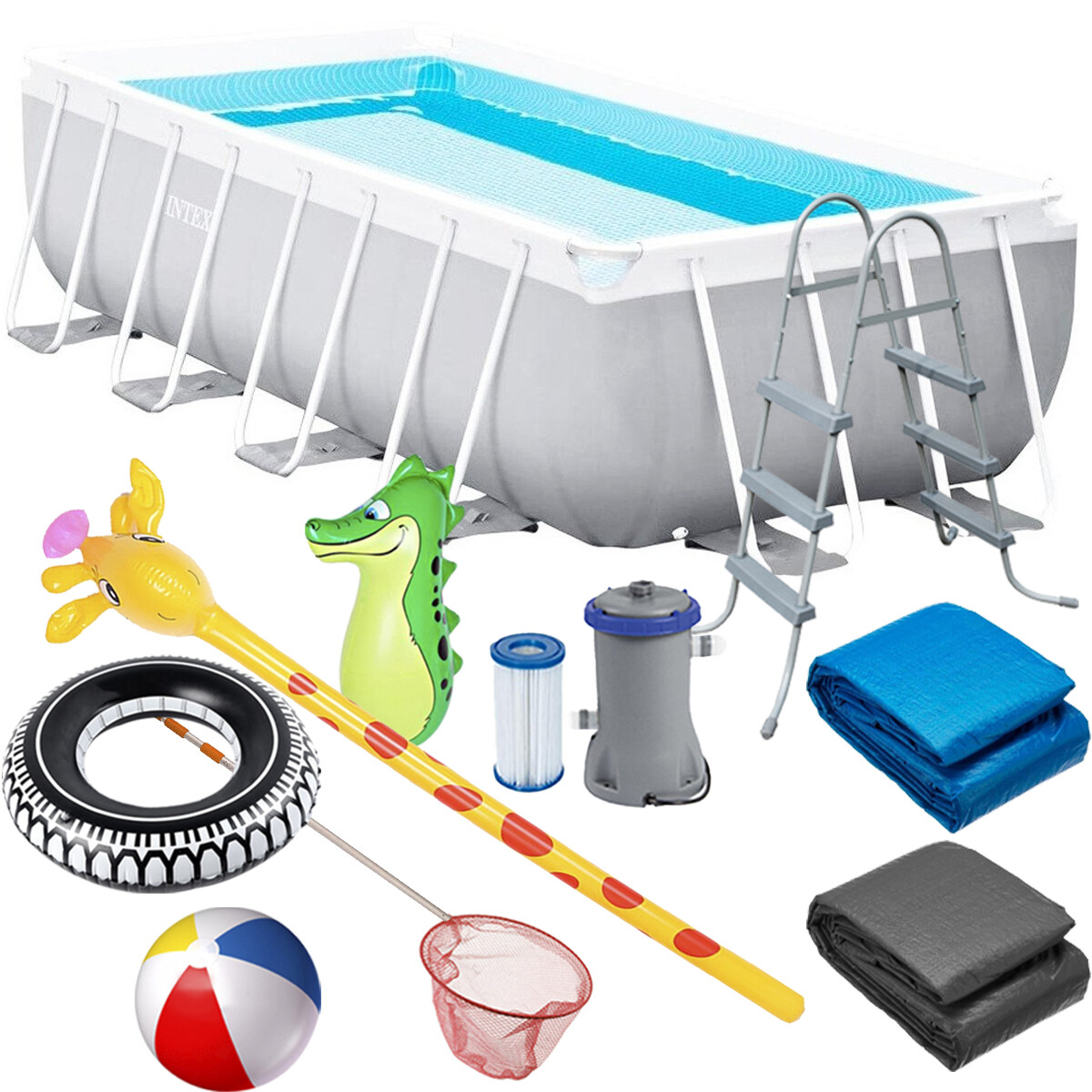 Piscina Intex Estructural 10874 L + Bomba + Regalos - Gris claro 