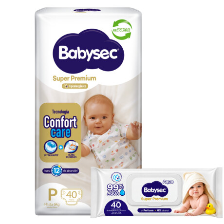 Pack Pañales Babysec Super Premium P 40 Unidades + Toallitas Cuidado Sensible Pack Pañales Babysec Super Premium P 40 Unidades + Toallitas Cuidado Sensible