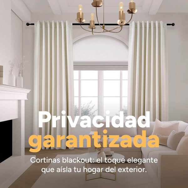 Cortina Blackout 100% Engomada Termica Set 2 Paños Tipo Lino Color Variante Blanco